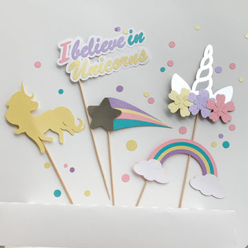 Pinfliers Pastel Unicorn Theme Birthday Party Decoration Paper Small Cutouts for Centerpiece